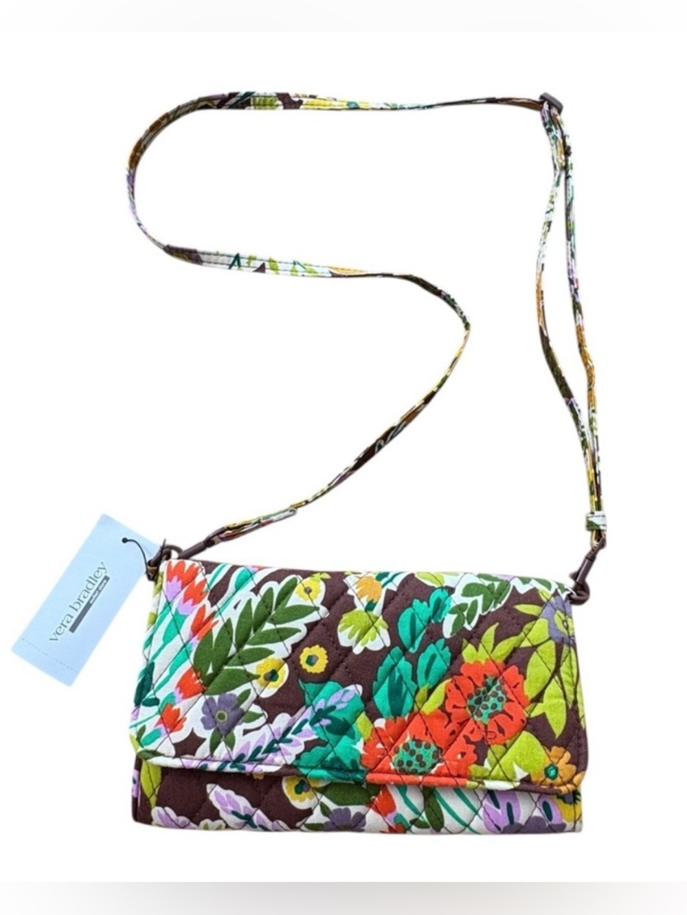 Vera Bradley Evening Garden Small Floral Crossbody Purse Red Green Blue Brown